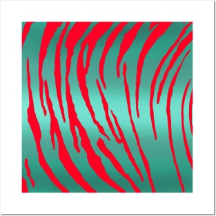 Metallic Tiger Stripes Green Red Posters and Art